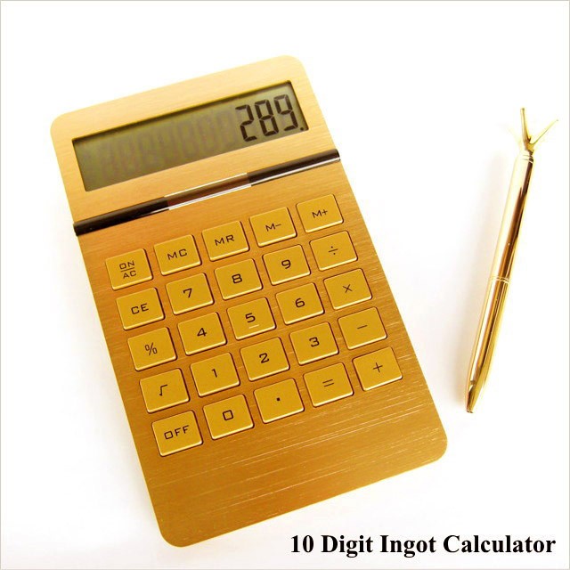 Marty　鉄道用計算機 ベージュ コンパクト ゴールド カリキュレーター 10 Digit Ingot Calculator 計算機 電卓