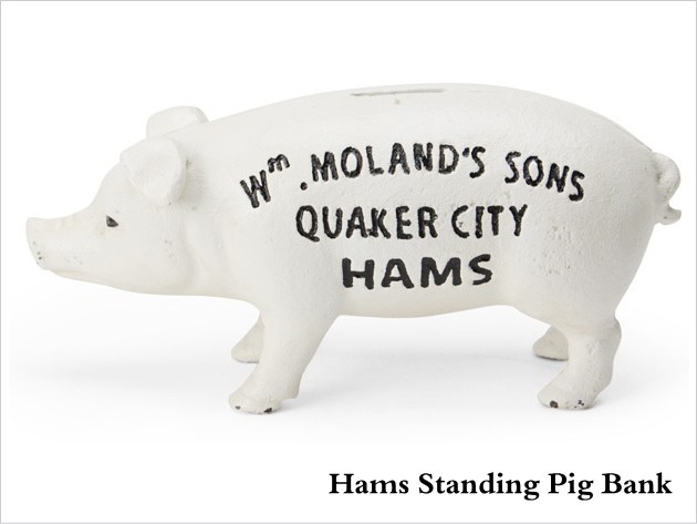 Quaker City Hams アンティーク豚の貯金箱 白と黒のセット Quaker City