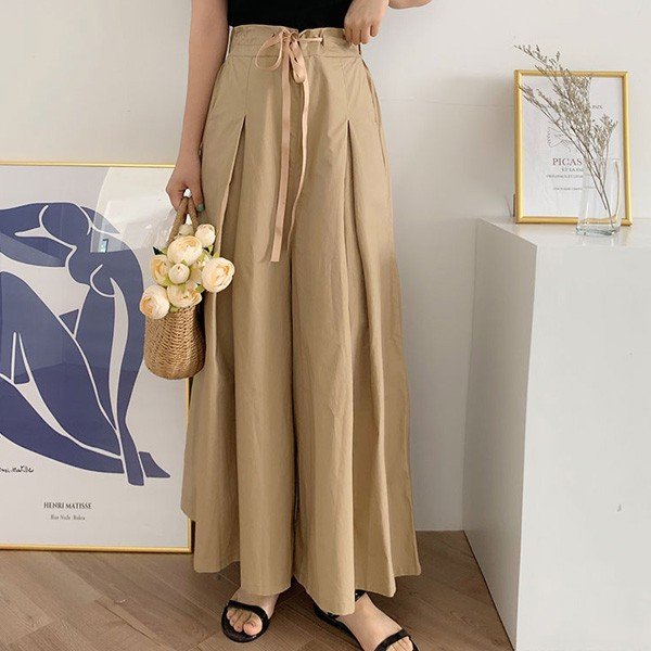 パンツ ワイドパンツ レディース りぼん リボンベルト付き