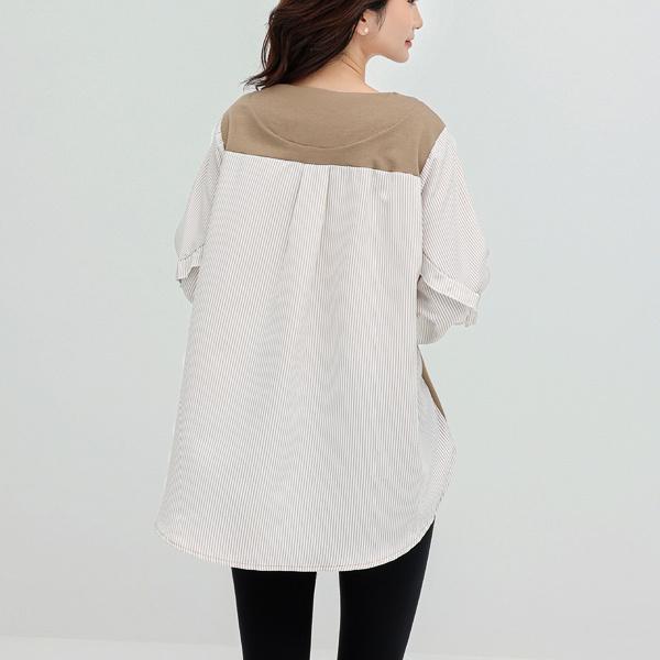 トップス/ブラウス/カットソー/シャツ/長袖/チュニック丈/切替/春夏/ チュニックシャツ レディース 長袖 チュニック 綿 ガーゼ