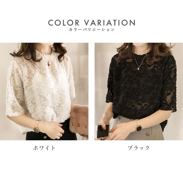 Tシャツ 総レース レディース トップス ブラウス 半袖 透け感 シアー