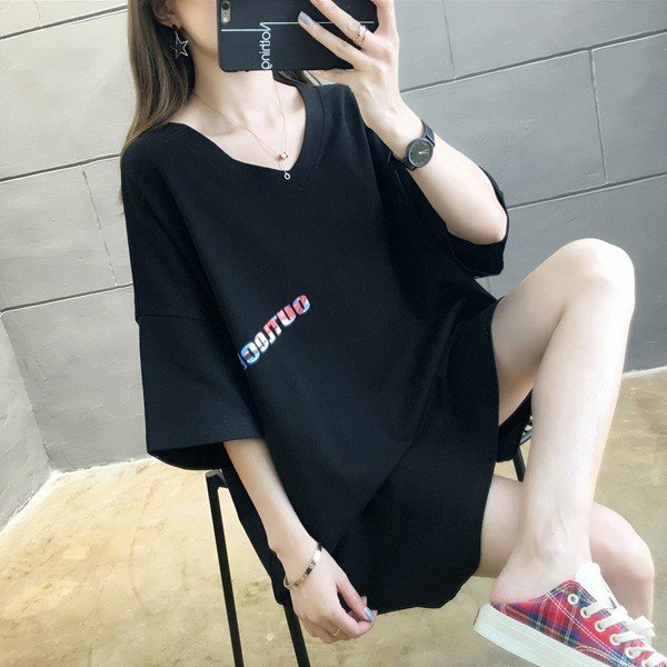 Tシャツ レディース トップス チュニック 大きめ 半袖 Tシャツワンピ V