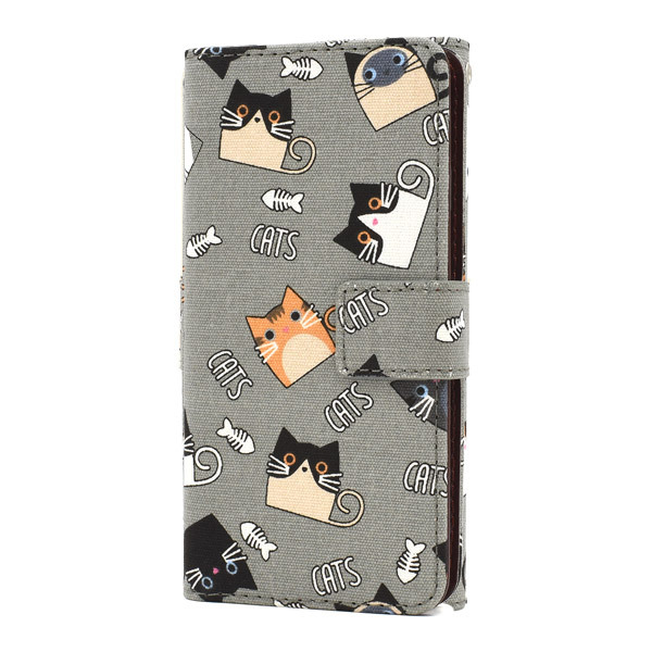 PLATA（プラタ） iPhone12mini 専用 手帳型ケース 食いしん坊猫 布地