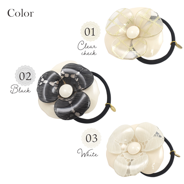 ヘアゴム 髪ゴム レース 花 カメリア 大きめ おしゃれ かわいい ヘア