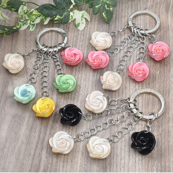 バッグチャーム ミニ薔薇5連 ローズ キーリング かわいい キーホルダー