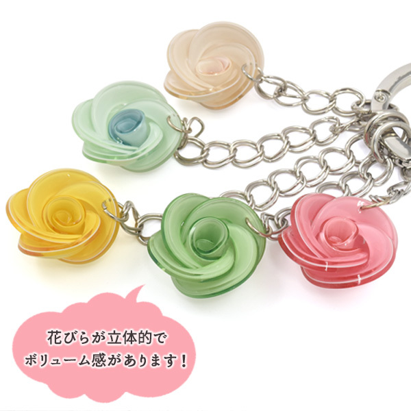 バッグチャーム ミニ薔薇5連 ローズ キーリング かわいい キーホルダー