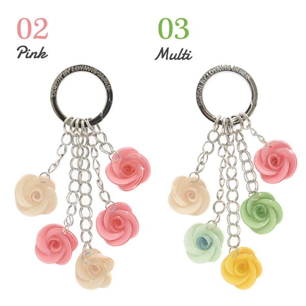 ミニ薔薇の六角水中花❤ヴィトライユビーズのキーリング兼バッグチャーム❤ バッグチャーム ミニ薔薇5連 ローズ キーリング かわいい キーホルダー