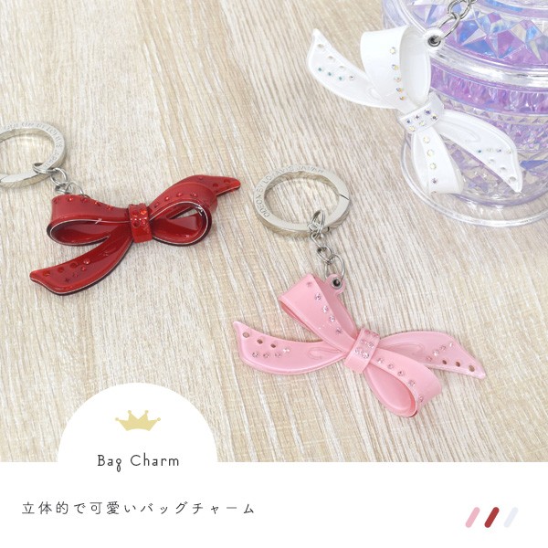 【Cute】Urban Sophistication★リボンチャーム キーホルダー レディース バッグチャーム 花 リボン 布 革 キーホルダー