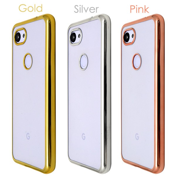 Google Pixel Pixel3a ケース カバー メタリックバンパー×背面クリア
