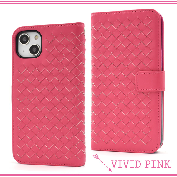 PLATA（プラタ） iPhone14 Plus ケース 手帳型 編み込み調 合皮レザー