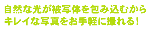 自然な光が被写体を包み込むからキレイな写真をお手軽に撮れる！