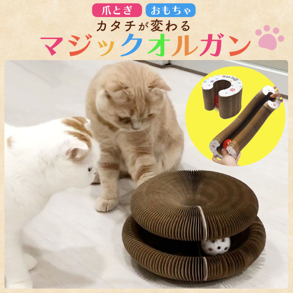 爪とぎ 猫 ダンボール おもちゃ マジックオルガン 丸型 鈴ボール付