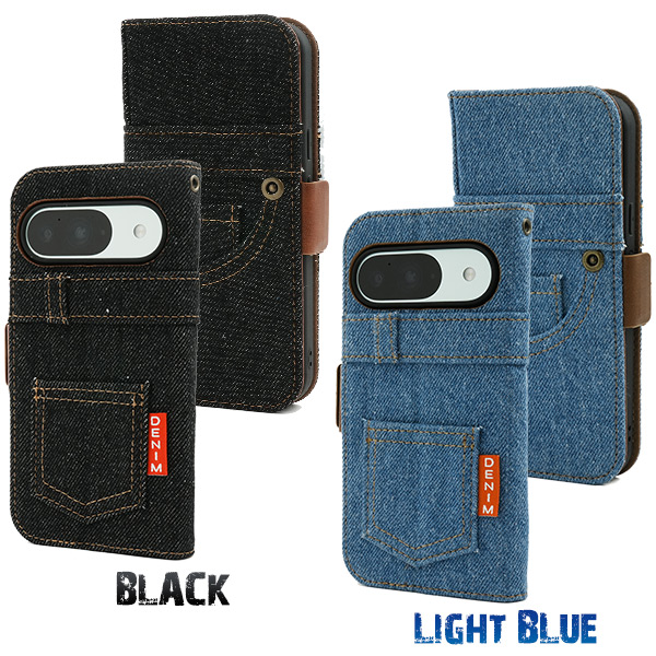 Google Pixel 10 10Pro Pro XL 9 9Pro 9a ケース 手帳型 デニム調 布地