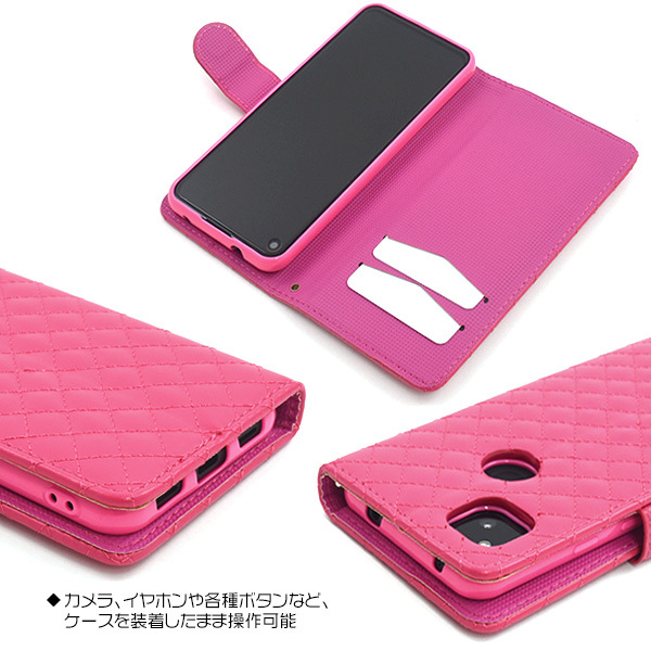 Google Pixel Pixel4a ケース 手帳型 キルティングレザー 合皮レザー
