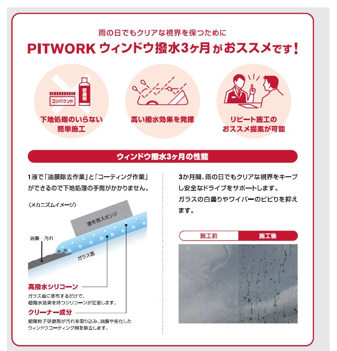 日産 ピットワークガラス撥水・油膜取り 100ml ウインド撥水 ３ヶ月・ ウィンドウ撥水剤 NISSAN、ニッサン、PITWORK ガラス撥水コート  : ka391-sc011 : エヌツーファクトリー - 通販 - Yahoo!ショッピング