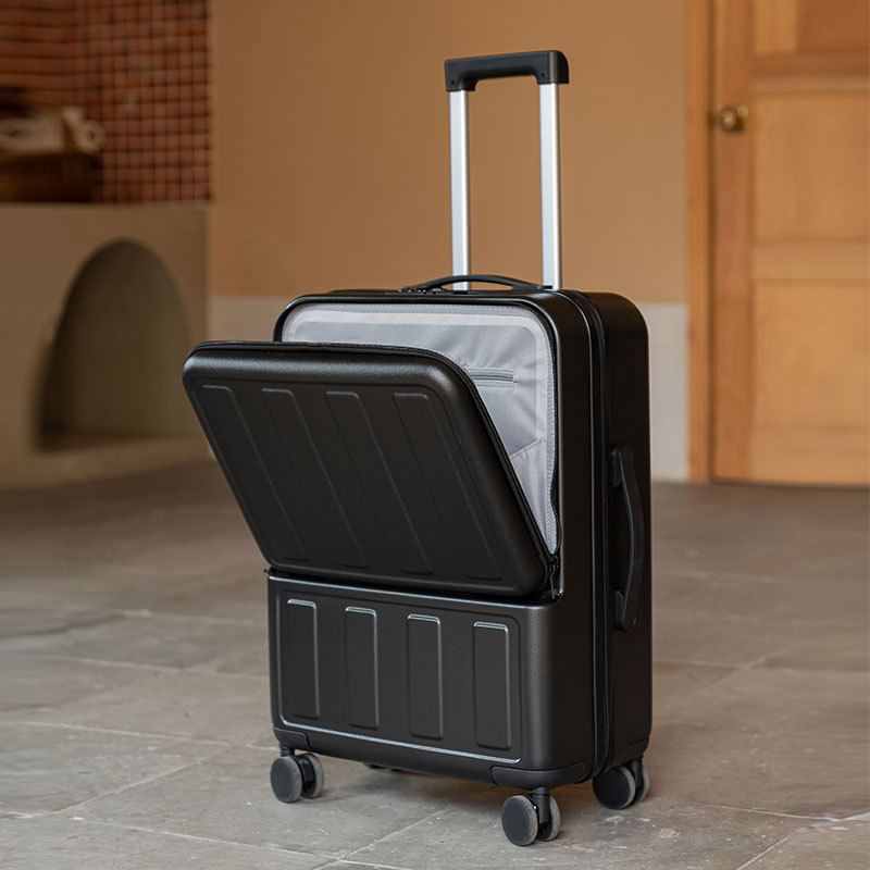 スーツケース 前開き Mサイズ カップホルダー USBポート フック付き 軽量 多機能スーツケース ...