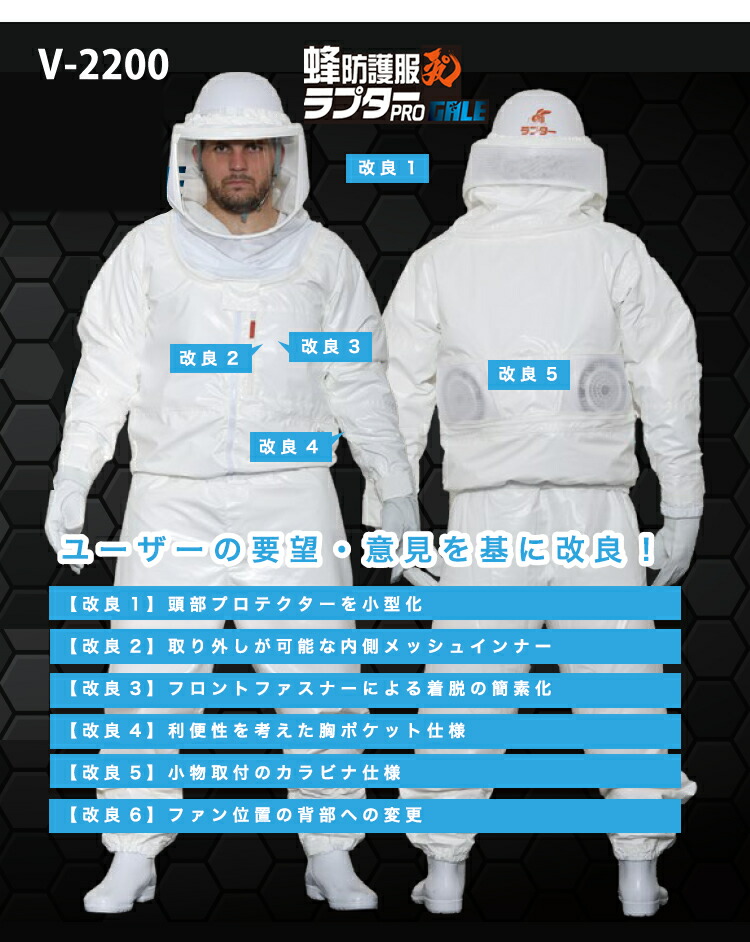 2点セットV5】【空調ファン付】蜂防護服ラプターPRO GALE V-2200 + 蜂