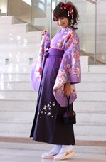 卒業式 袴 レンタル 「紫のぼかし地に八重桜とかんざし 雪輪 小花」 女