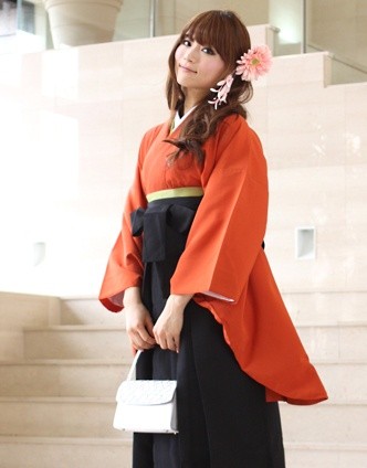 卒業式 袴 レンタル 「オレンジの色無地」 女 安い 袴セット 卒業式袴