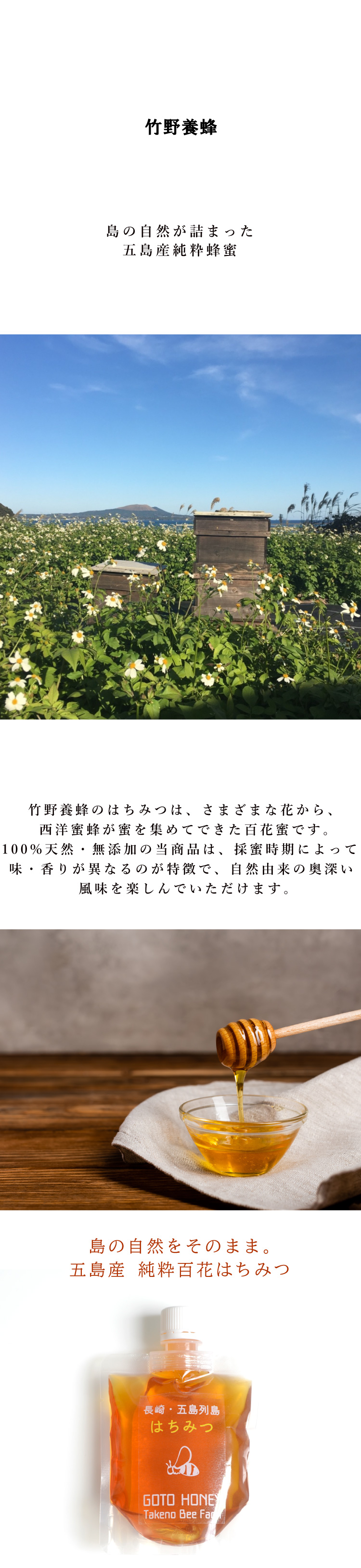 長崎県公式】竹野養蜂 長崎五島列島産 純粋はちみつ（百花蜂蜜