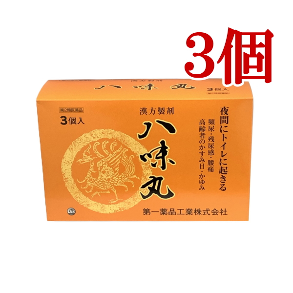 八味丸 1,000丸 3個 第２類医薬品 頻尿 残尿感 夜間尿 かすみ目 かゆみ 耳鳴り 腰痛 しびれ 下肢痛 腎虚 第一薬品工業