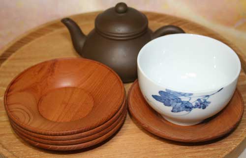 煎茶湯呑と白木けやき茶托