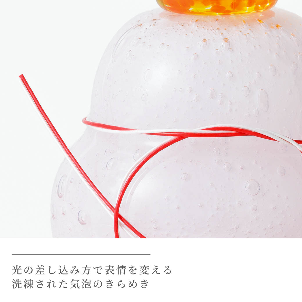 正月飾り 「ガラスの鏡餅 中」 水引・敷板・毛氈付き 伊藤泰三 迎春