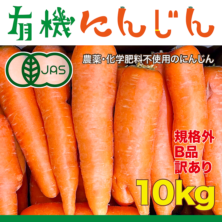 有機JAS人参 訳あり 10kg 無農薬 無化学肥料 有機栽培にんじんB品