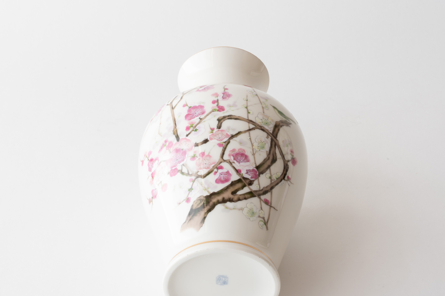 仏間 花瓶 壺型 梅に鳥 10号 陶器 華やか 30.5センチ 1尺 伝統的 花器