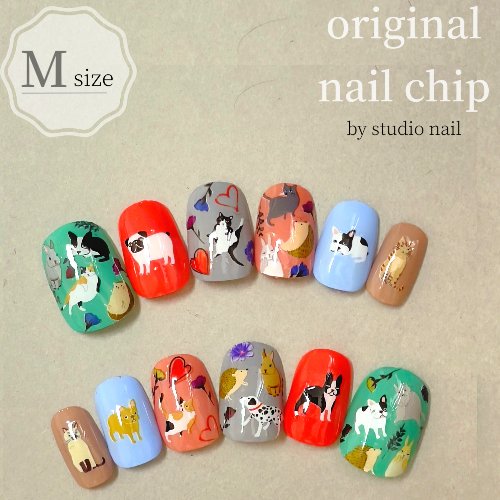 即納 メール便送料無料 ネイルチップ ショート ジェルコーティング付き カラフルベース アニマルデザイン ラウンドm スタジオネイル 通販 Yahoo ショッピング