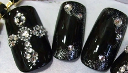 オーダー ネイルチップ ショート ジェル ブラック クロス デザイン