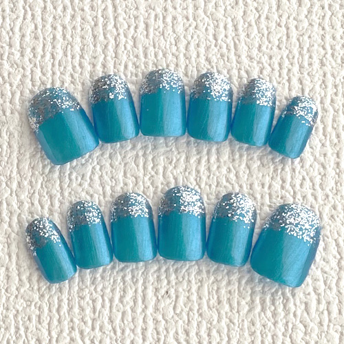 ネイルチップセット メタリックデザイン 12個 NO-12ドール用ブルーストーンデザインネイルチップ | Doll-NAIL