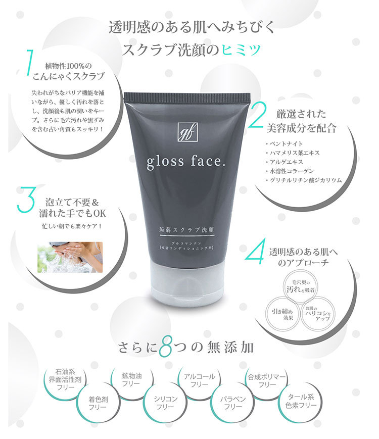 gloss face. 100g グロスフェイス こんにゃく スクラブ 洗顔