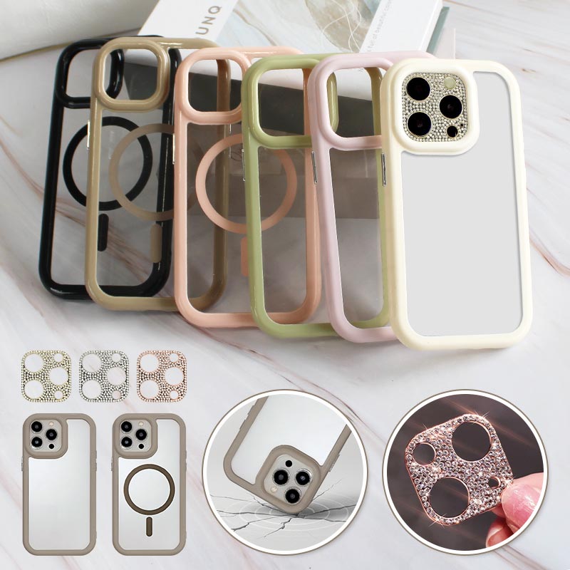 スマホケース ハード iPhoneケース（ くすみフレームケース×キラキラ