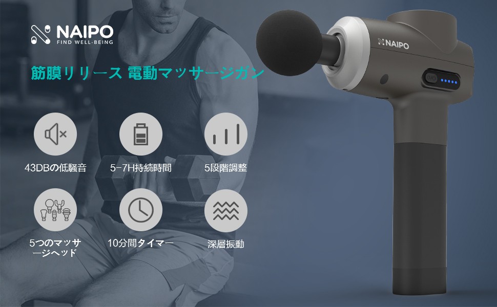 マッサージガン 2年品質保証 7時間連続使用 2500mAh大容量バッテリ 全身ケア リラックス 筋膜リリースガン ストレッチ ナイポ :MGPC -007:NAIPO - 通販 - Yahoo!ショッピング