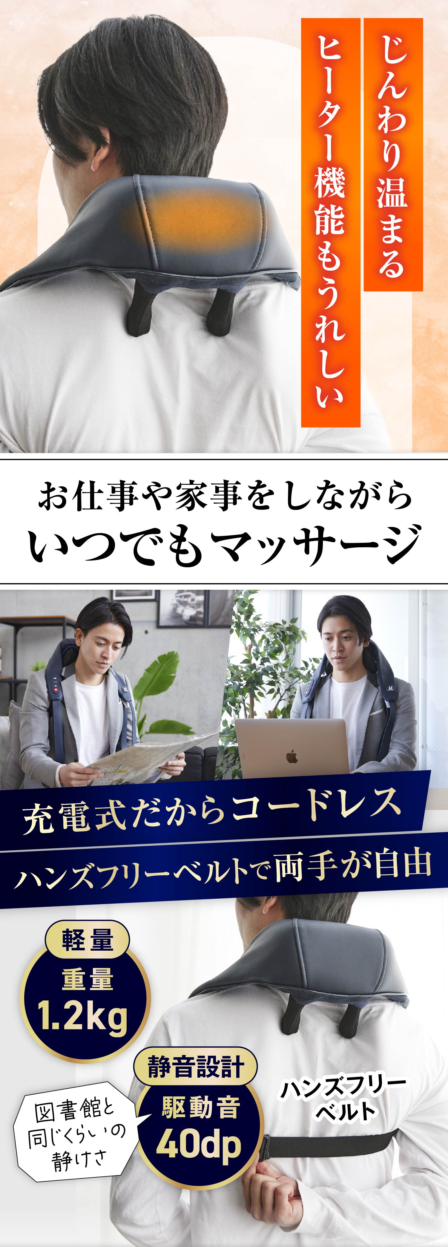 ネックマッサージャー HOGXIA マッサージ器 コードレス 医療機器 首 肩