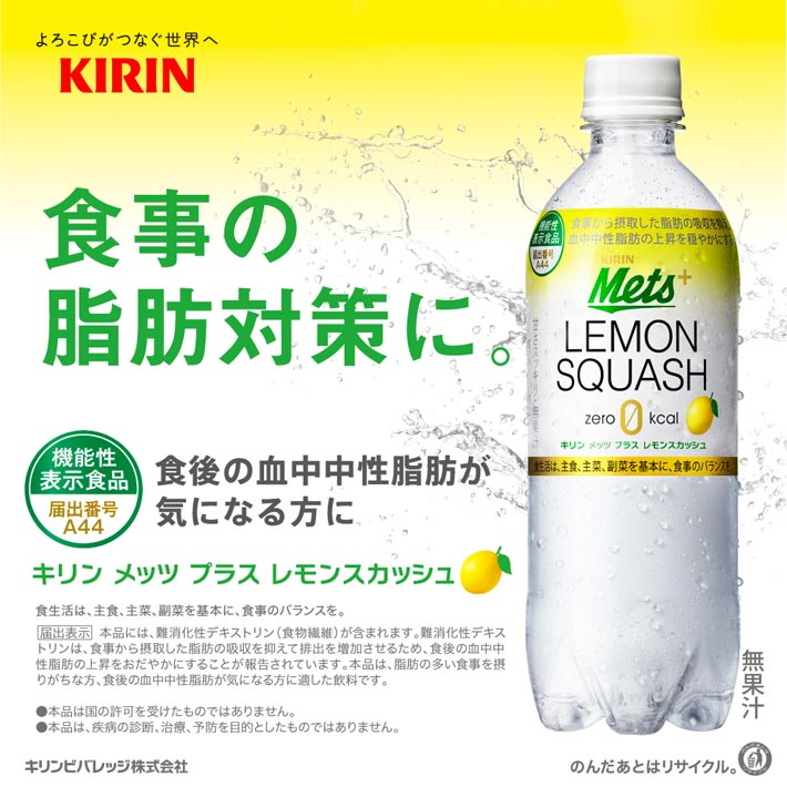 キリン メッツ プラス レモンスカッシュ 480ml ペット 48本（2ケース）【40本+8本無料】機能性表示食品 送料無料!!(北海道、沖縄、離島は別途700円かかります。)｜naire-donya｜02