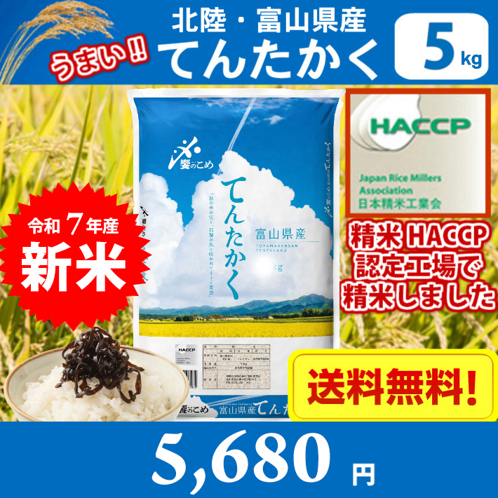 てんたかく 米 5キロ 令和7年産 精米 北陸・富山県産 5kg 送料無料