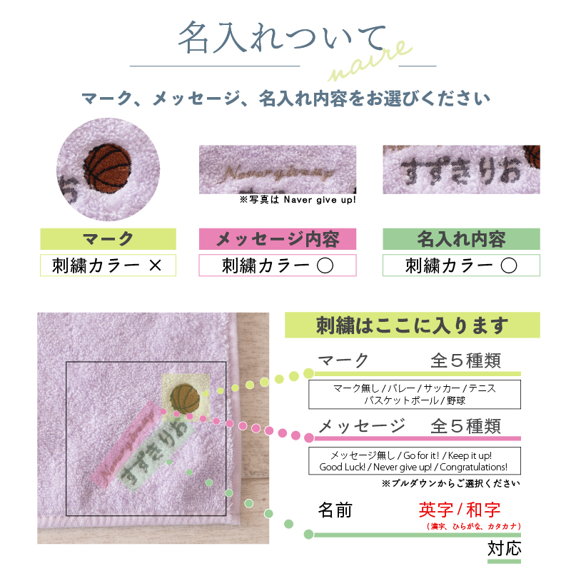 大量注文 20枚以上で注文可 ハンカチ 名入れ 子供 刺繍 ギフト 今治タオル / メッセージ・スポーツ / プレゼント 名前入り ハンドタオル 綿 卒団 卒業 部活 国産 | 今治タオル | 12