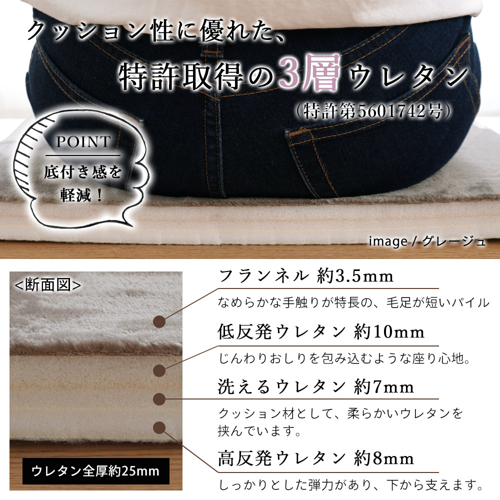 ラグマット おしゃれ 厚手 北欧 低反発 高反発 3層ウレタン フランネルチェアパッド 【40×40cm】 LM-102 トシシミズ Natural Posture 円 四角 他｜naisououendan-y｜04