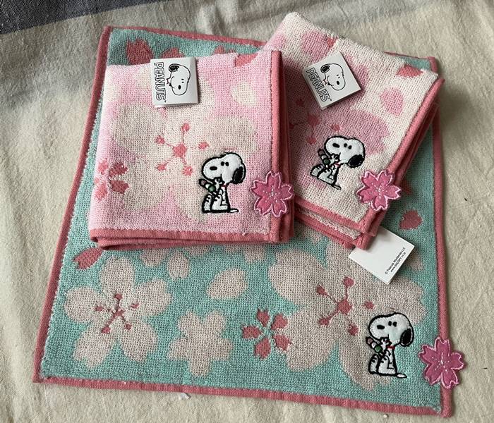 メール便OK】 スヌーピー タオルハンカチ 団子・桜・さくら おしゃれ