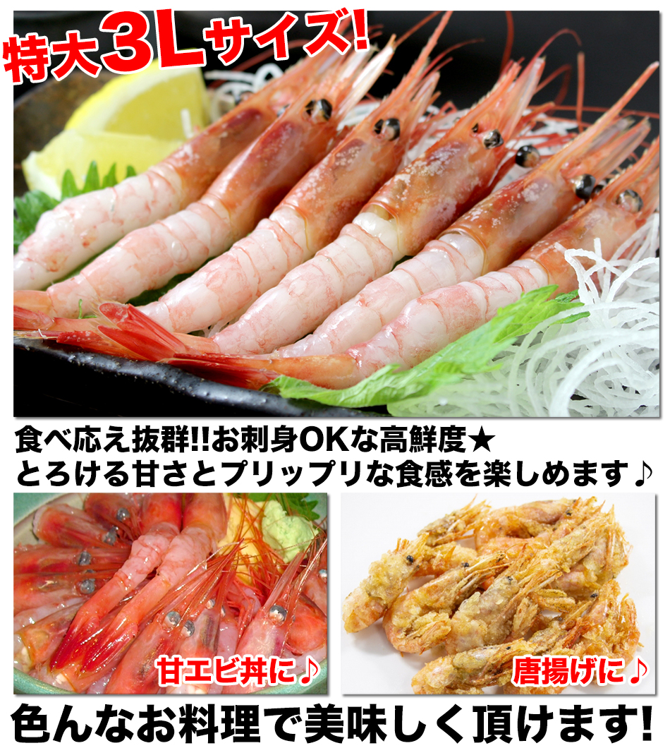 甘海老 甘えび 天然 甘エビ 特大3lサイズ 1kg 約40尾前後入り 海鮮丼 甘海老 Amaebi 新鮮うまいもん市場 通販 Paypayモール