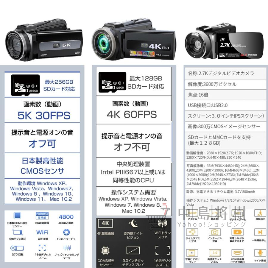 ビデオカメラ 4K 5k 16倍デジタルズーム デジタルカメラ 4800万画素 ハンディカム デジカメ ビデオカメラ Wifi機能 手ブレ補正 ビデオ  小型 ボディカメラ 2024 : zd-yk008 : 中島 将樹 - 通販 - Yahoo!ショッピング