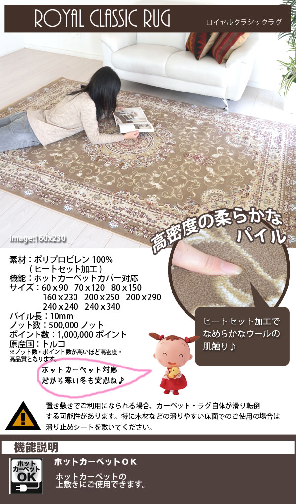 ラグ マット カーペット 輸入絨毯 トルコ製 240×240 ブラウン