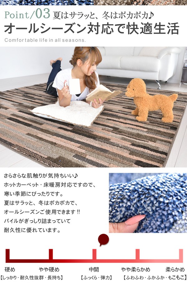 ラグ 柄 防ダニ抗菌 ブラウン ブルー 130×190 ホットカーペット対応