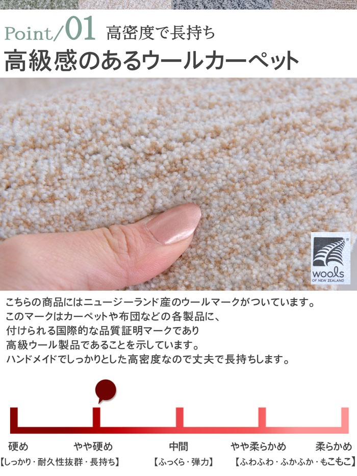 ニュージーランドウール リビングラグ 140×200 長方形 約1.5畳 ホット