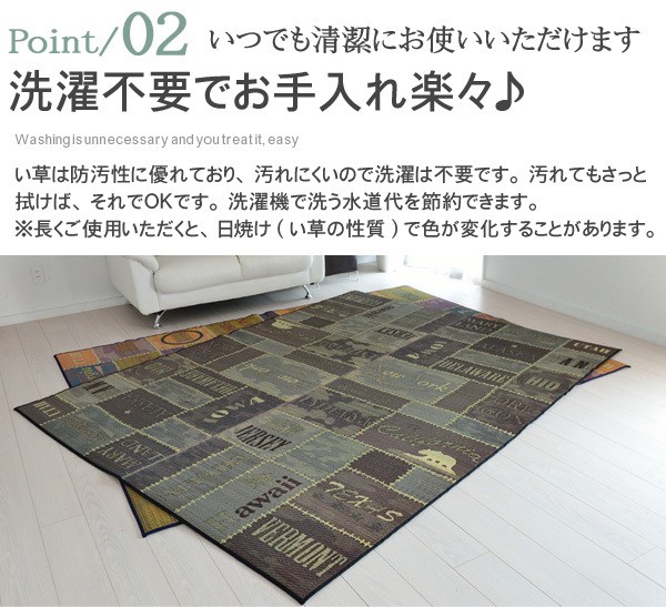 ラグ い草 井草 抗菌 防臭 防汚 スタイリッシュ 英字 クッション