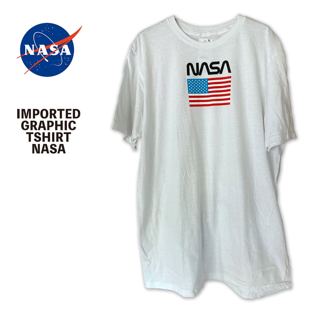 NASA Tシャツ メンズ 半袖 ホワイト アメリカ製 ヴィンテージ 80 Tシャツ メンズ ブランド NASA アメカジ ロゴT アメリカン