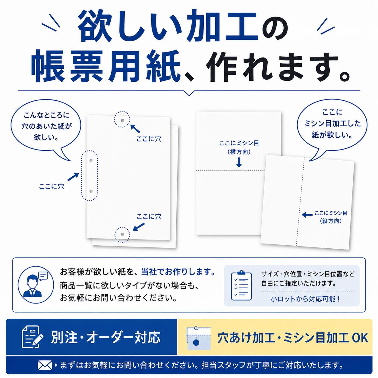 プリンター帳票用紙500枚（ミシン目2本、ファイル穴【6個付】又は