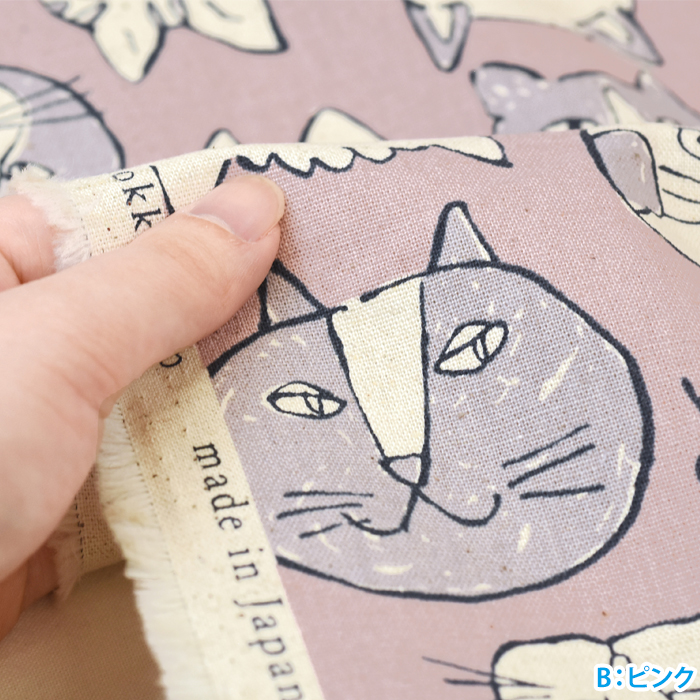 猫顔 綿麻キャンバス 猫 猫柄 ネコ ネコ柄 キャット にゃんこ 可愛い